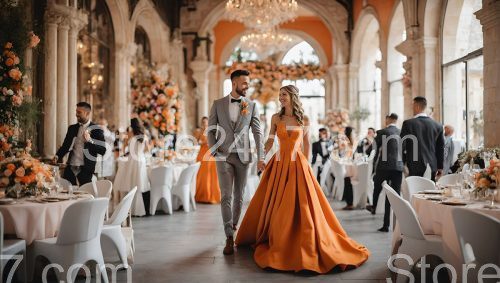 Vibrant Orange Gown Wedding Elegance