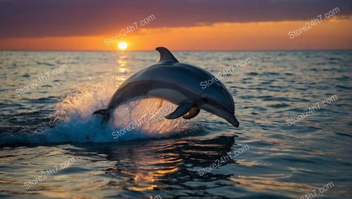 Dolphin Soaring Sunset Ocean Waves