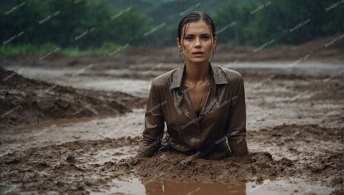 Determined Stance in Stormy Mudfield