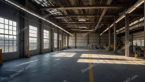 Sunlit Spacious Industrial Factory Interior