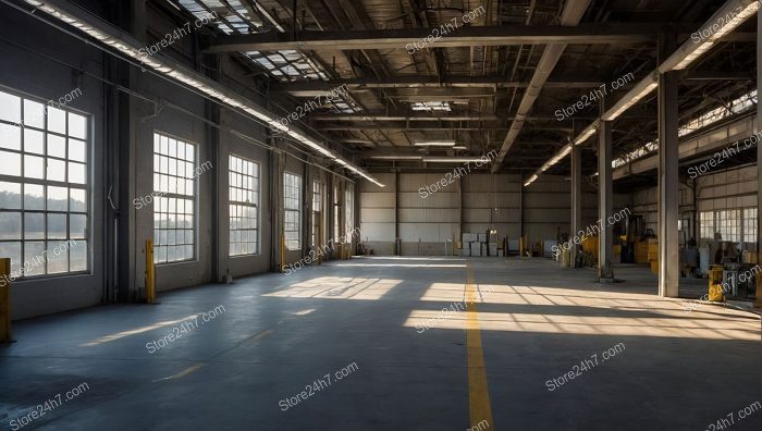Sunlit Spacious Industrial Factory Interior
