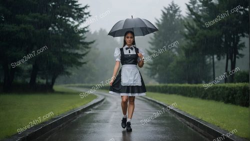 Maid Outfit Girl Walking Rain