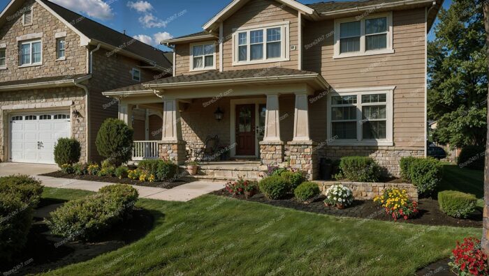 Elegant Family Home with Vibrant Garden and Inviting Porch