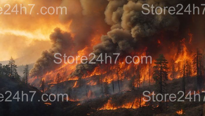 Blazing Inferno Overwhelms Forest Landscape