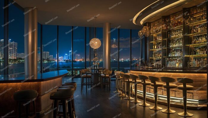 Luxurious Waterfront Bar Interior View
