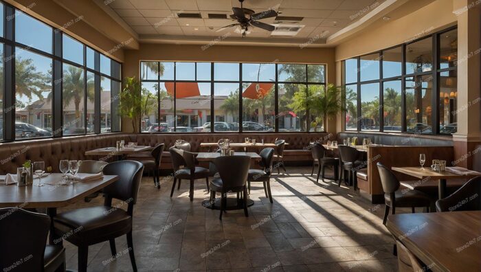 Sunlit Leather Booths Small Restaurant