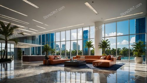 Modern Office Lobby with Cityscape View
