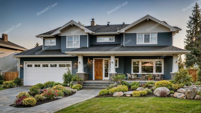 Inviting Suburban Home with Manicured Garden Pathway