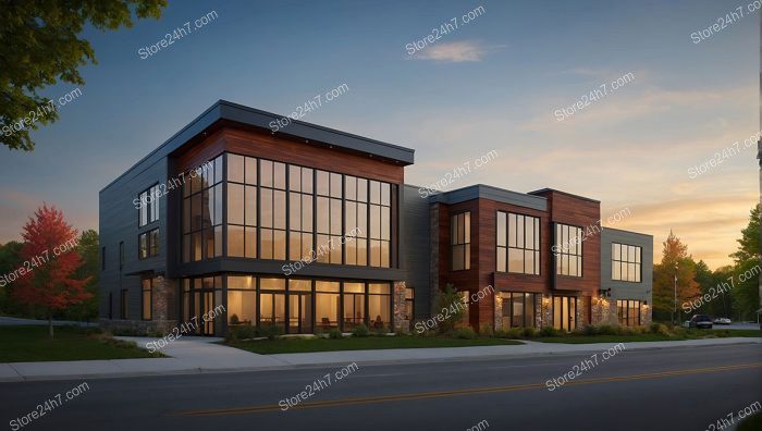 Contemporary Office Building Dusk Setting