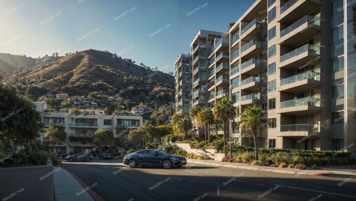 Hillside Condos in California Sunset