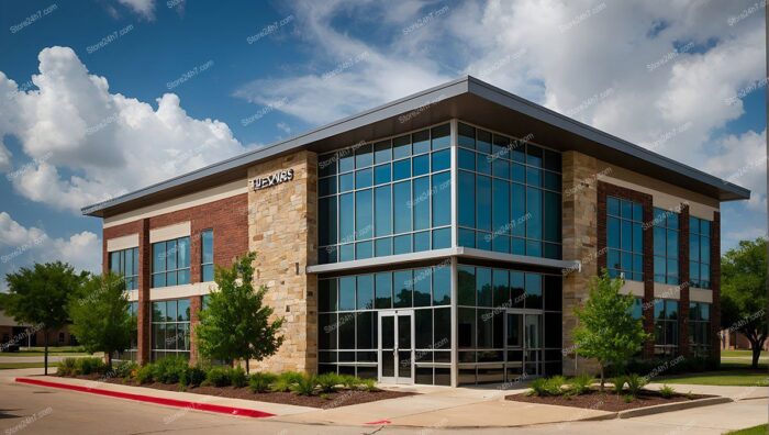 Stone and Glass Office Exterior Elegance