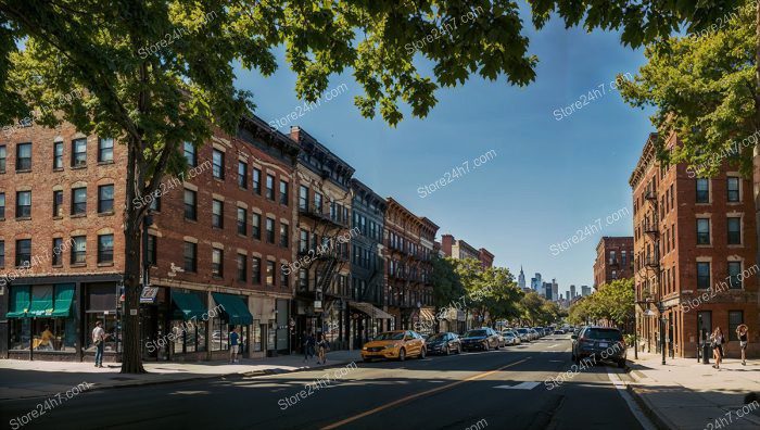 Tree-Lined New York Cityscape Avenue