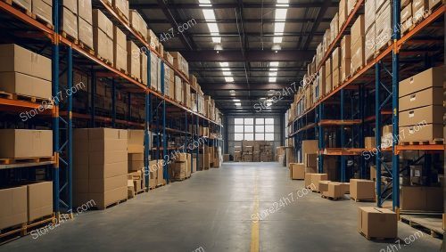 Spacious Warehouse Interior with Orange Accents