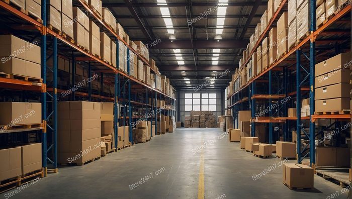 Spacious Warehouse Interior with Orange Accents