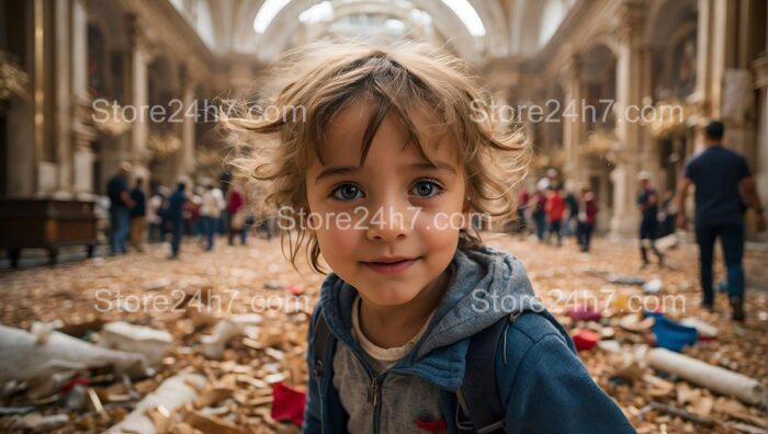 Girl Amidst Post-Celebration Golden Chaos