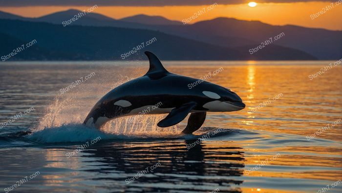 Orca Leap at Sunset Silhouette