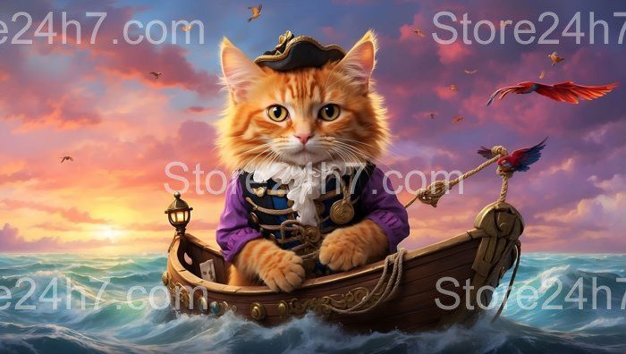 Adventurous Cat Captain Sailing Seas