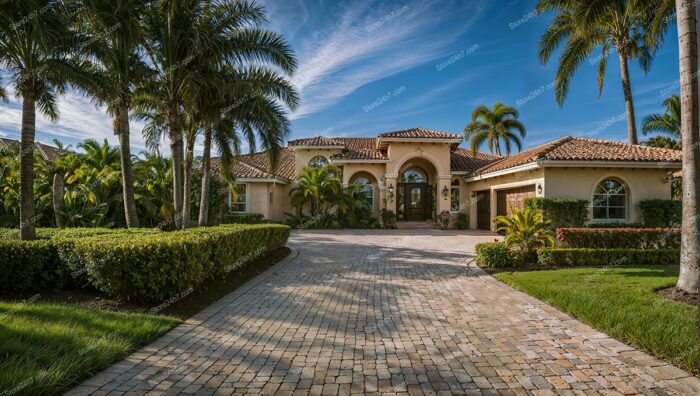 Elegant Suburban Home Palm Trees