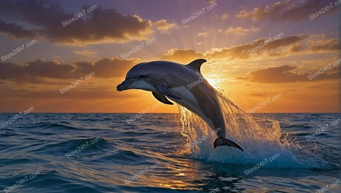 Dolphin Sunset Dance in Ocean Rays
