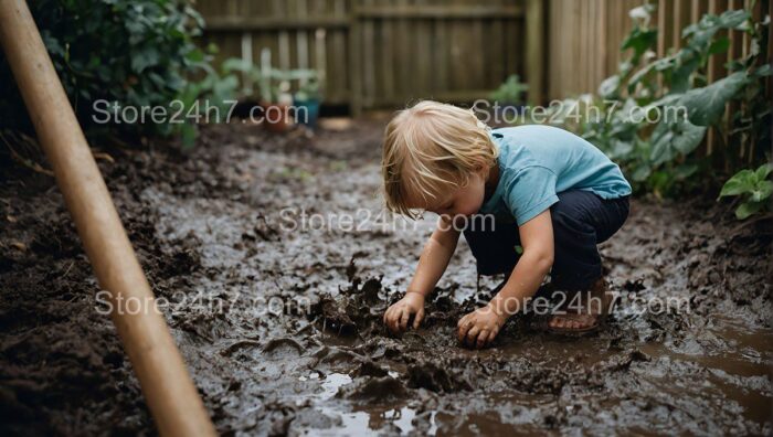 Childhood Exploration in Garden Mud