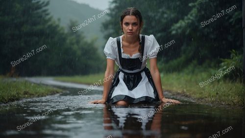 Rain-Soaked Traditional Dress Woman