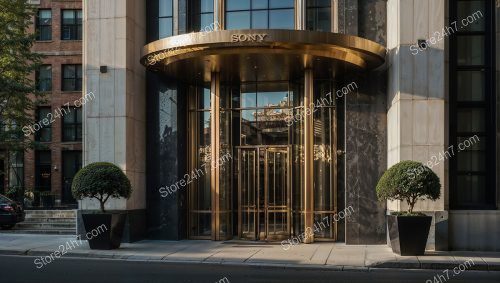 Elegant Golden Condo Entrance Cityscape