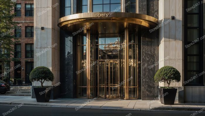 Elegant Golden Condo Entrance Cityscape