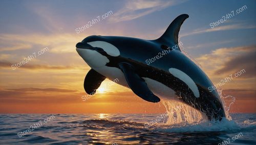 Sunset Orca Leap in Ocean