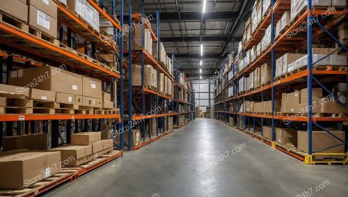 Warehouse Aisle with Organized Shelves