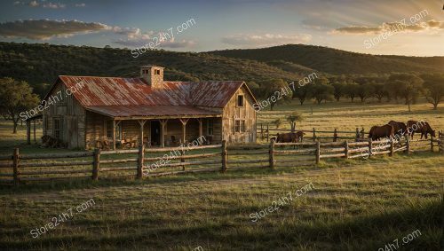 Sunset Glow on Vintage Ranch Homestead
