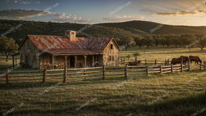 Sunset Glow on Vintage Ranch Homestead