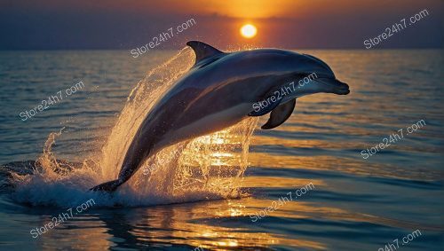 Sunset Dolphin Arc Over Ocean
