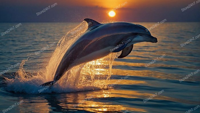 Sunset Dolphin Arc Over Ocean