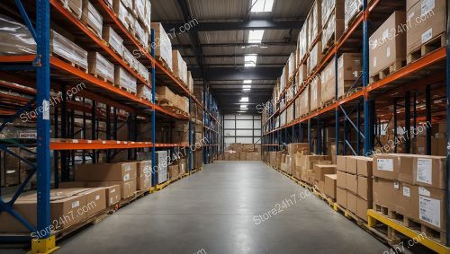 Industrial Warehouse Aisle with Pallets