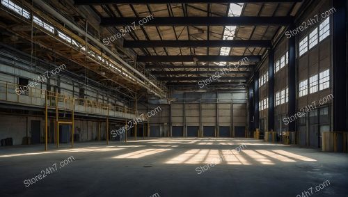Empty Industrial Factory Interior Sunlight