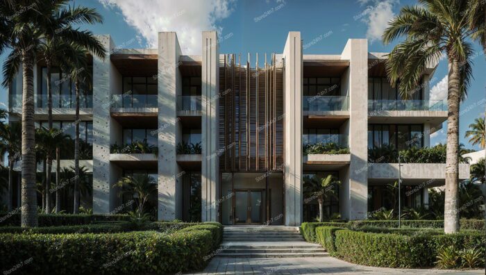 Palm-Lined Modern Condo Entrance