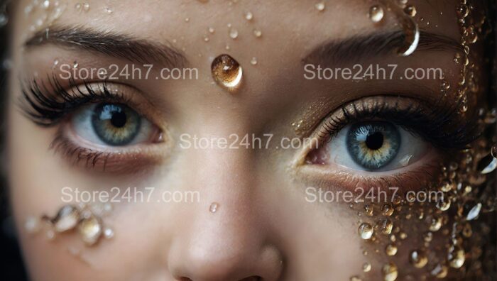 Captivating Eyes Glittering Golden Droplets