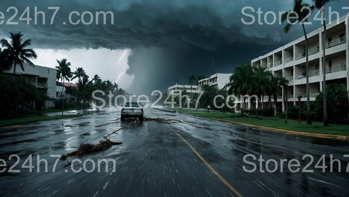 Storm's Wrath on Palm-Lined Street