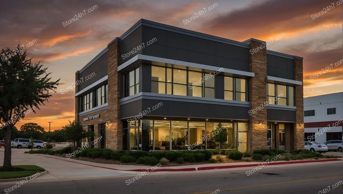 Modern Office Building Sunset Silhouette