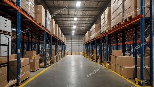 A Warehouse Aisle Between Shelving Units