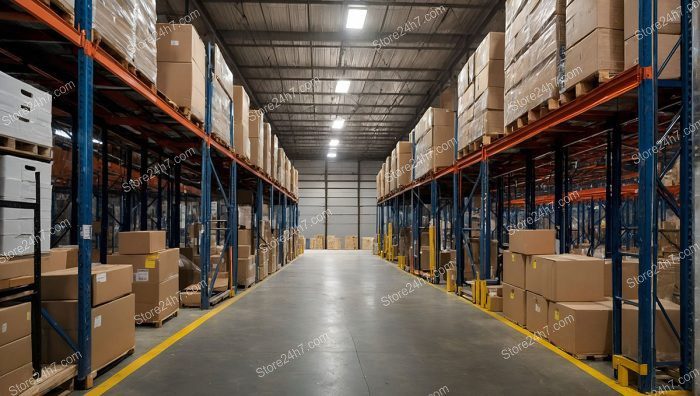 A Warehouse Aisle Between Shelving Units