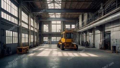 Sunlit Industrial Warehouse with Equipment