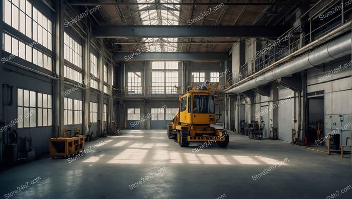 Sunlit Industrial Warehouse with Equipment