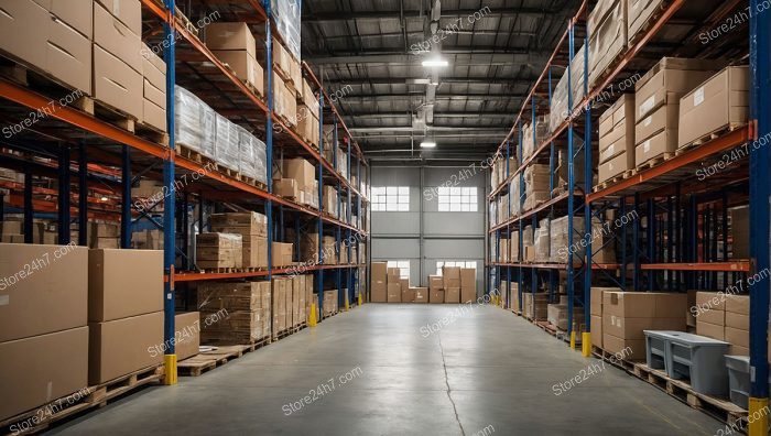 Warehouse Aisle Perspective Cardboard Storage