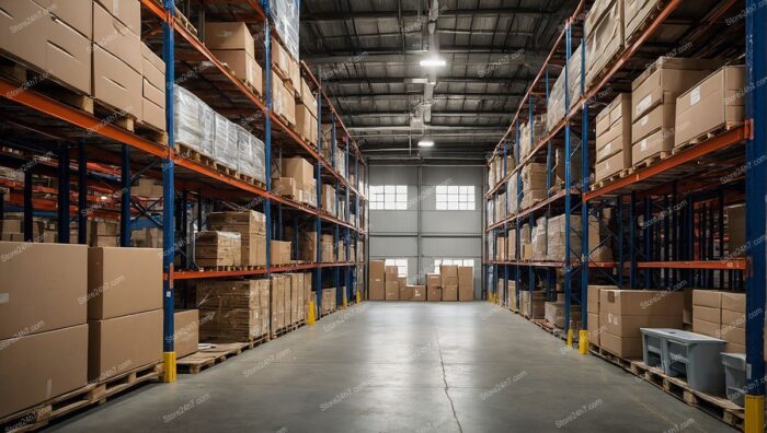 Warehouse Aisle Perspective Cardboard Storage