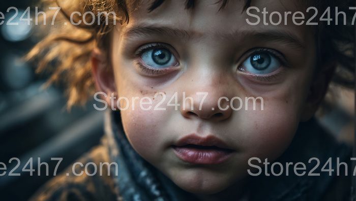 Child's Fearful Eyes in Darkness