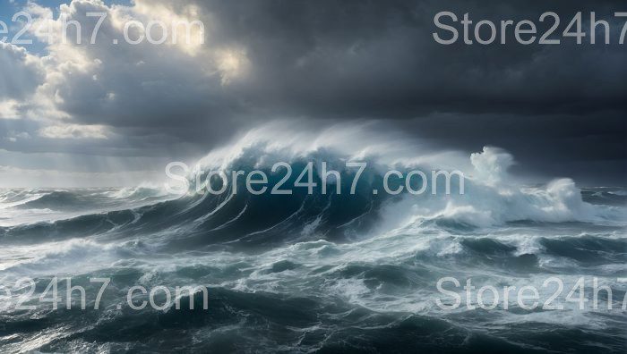 Roaring Sea Wave Against Storm