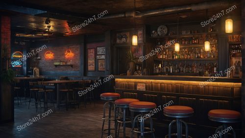 Retro Industrial Bar with Neon Signs