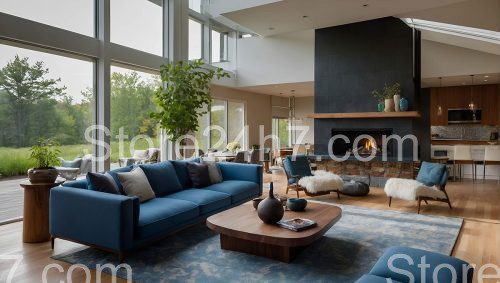 Spacious Modern Blue Living Room
