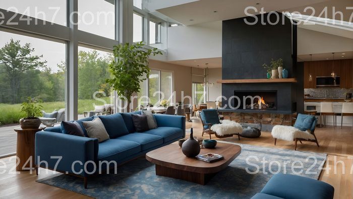 Spacious Modern Blue Living Room